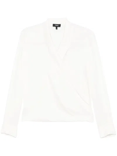 THEORY THEORY WHITE SILK SHIRT WITH CROSSOVER NECKLINE