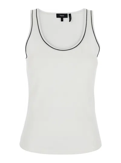 THEORY WHITE SLEEVELESS TOP WITH SCOOP NECK IN COTTON STRETCH WOMAN