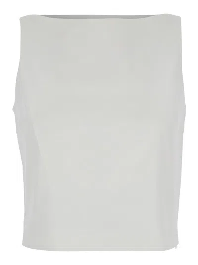 Theory White Top With Boat Neckline And Pences In Linen Blend Woman In Neutral