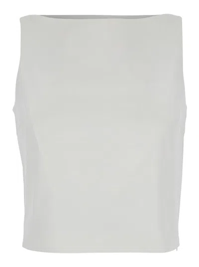 THEORY WHITE TOP WITH BOAT NECKLINE AND PENCES IN LINEN BLEND WOMAN