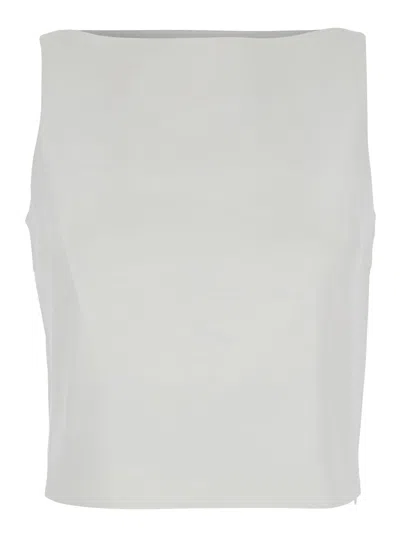 THEORY WHITE TOP WITH BOAT NECKLINE AND PENCES IN LINEN BLEND WOMAN