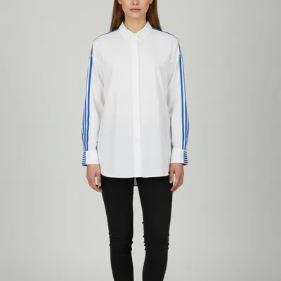 Pre-owned Theory White/blue Stripe Cotton Oversized Combo Shirt M/l