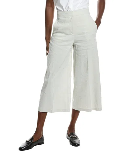 Theory Wide Crop Linen-blend Pant In White