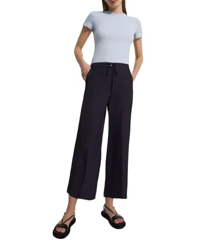 Theory Wide Crop Pant In Washed Twill In Navy In Blue