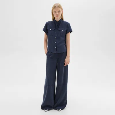 Theory Wide-leg Carpenter Pant In Fluid Twill In Nocturne Navy