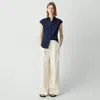 Theory Wide-leg Double Pleat Pant In Denim In Ecru