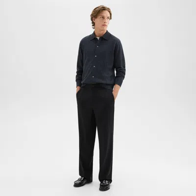 Theory Wide-leg Drawstring Pant In Stretch Flannel In Black