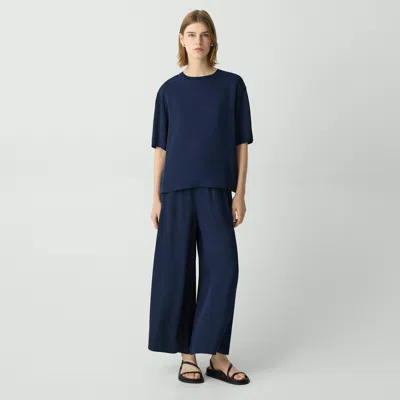 Theory Wide-leg Pant In Silk Georgette In Deep Navy