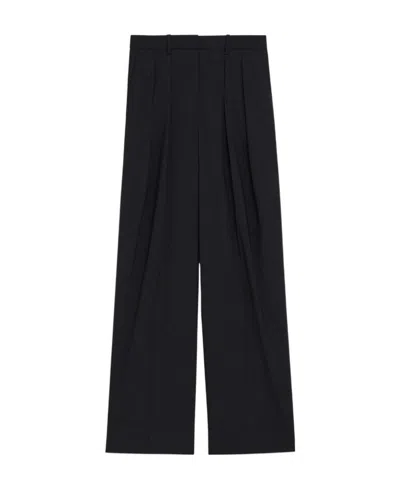 Theory Wide-leg Pleated Tailored Trousers In Black
