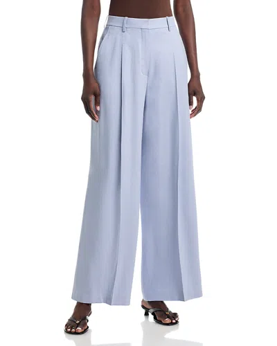 Theory Wide Leg Pleated Trousers In Blue