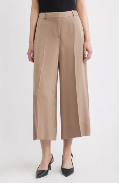Theory Wide Leg Satin Culottes In Brown