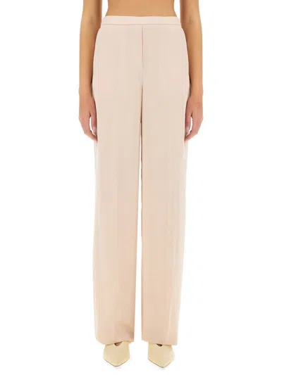 Theory Wide-leg Silk Pants With Comfortable Waistband In Pink