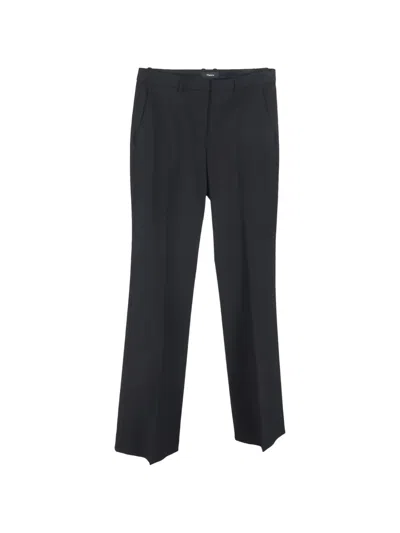 Pre-owned Theory Wide-leg Wool Trousers In Black