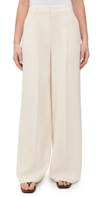 Theory Wide Pleat Trousers Rice In Neutral