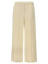 Theory Wide Pull On Trousers With Front Pleats In Neutral