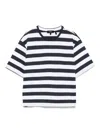 Theory Womens Striped Boxy-fit Pima-cotton T-shirt Navy Multi In Blue
