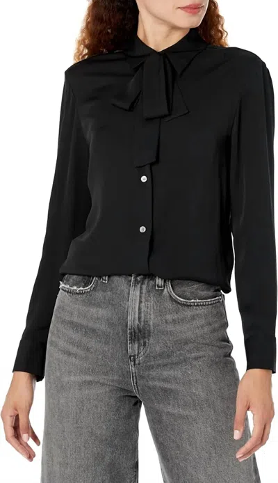Theory Wide Tie Neck Blouse In Black