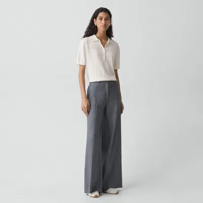 Theory Wide-leg Pant In Fluid Linen In Blue