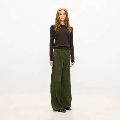 Theory Wide-leg Pant In Suede In Ivy