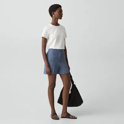 Theory Wide-leg Pull-on Short In Fluid Linen In Blue