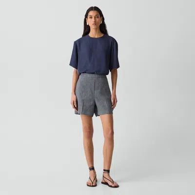 Theory Wide-leg Pull-on Short In Fluid Linen In Blue