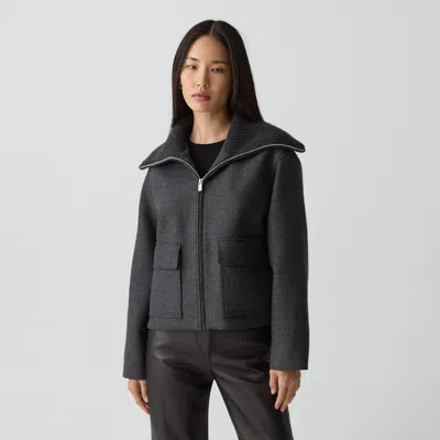 Theory Wing Collar Jacket In Wool In Black
