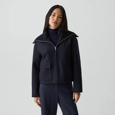 Theory Wing Collar Jacket In Wool In Blue