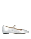 Theory Woman Ballet Flats Silver Size 7 Leather In Silver
