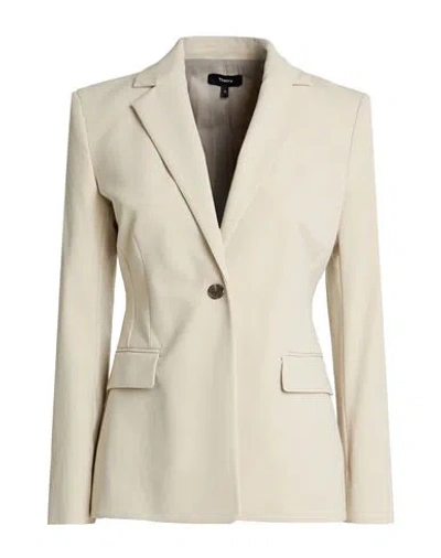 Theory Woman Blazer Beige Size 12 Cotton, Nylon, Elastane In Neutral