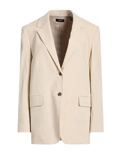 Theory Woman Blazer Beige Size 8 Linen, Viscose, Elastane