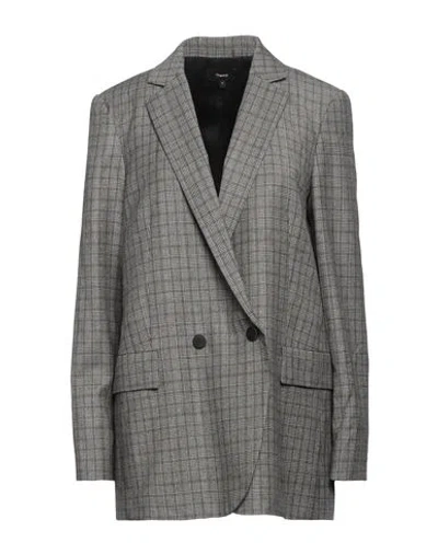 Theory Woman Blazer Black Size 14 Virgin Wool In Gray