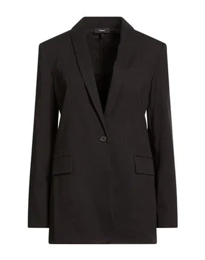 Theory Woman Blazer Black Size 2 Linen, Viscose, Elastane