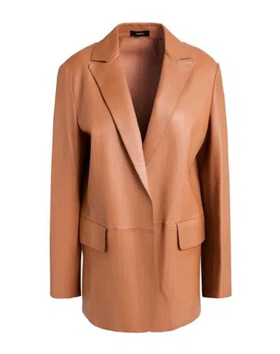 Theory Woman Blazer Brown Size L Lambskin