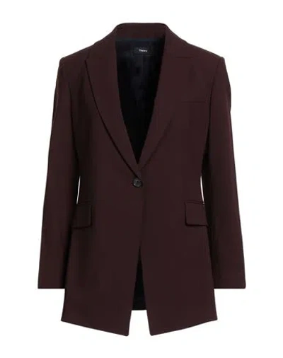 Theory Woman Blazer Burgundy Size 10 Wool, Elastane In Red