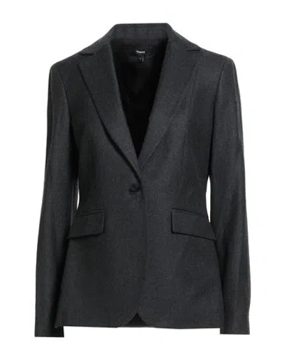 Theory Woman Blazer Charcoal Size 4 Virgin Wool In Black