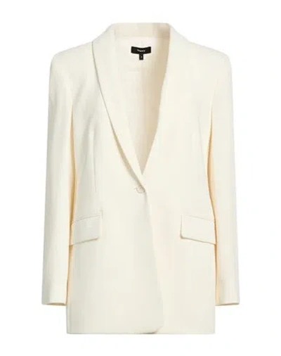 Theory Woman Blazer Cream Size 8 Triacetate, Polyester In White