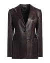 Theory Woman Blazer Dark Brown Size 6 Lambskin In Brown