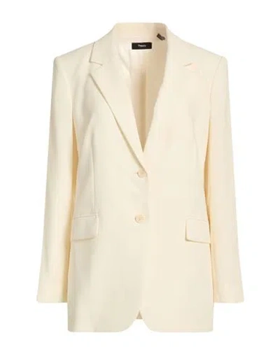 Theory Woman Blazer Ivory Size 0 Triacetate, Polyester In White