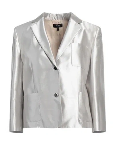 Theory Woman Blazer Light Grey Size 6 Silk In Gray