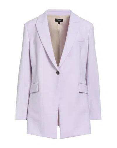 Theory Woman Blazer Lilac Size 14 Wool, Elastane In Purple