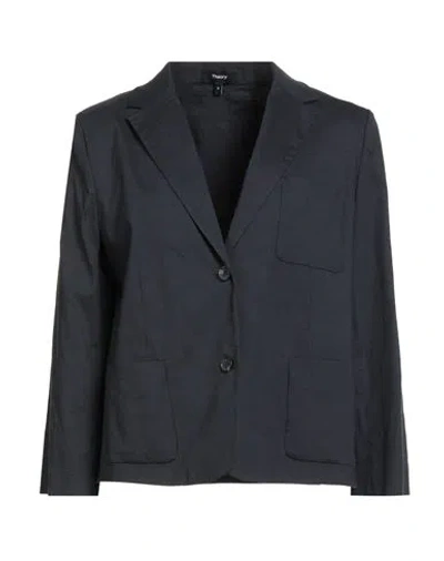 Theory Woman Blazer Midnight Blue Size 14 Linen, Viscose, Elastane