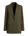 Theory Woman Blazer Military Green Size 14 Linen, Viscose, Elastane