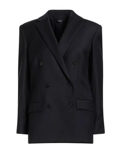 Theory Woman Blazer Navy Size 10 Virgin Wool In Black