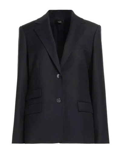 Theory Woman Blazer Navy Size 10 Virgin Wool In Blue