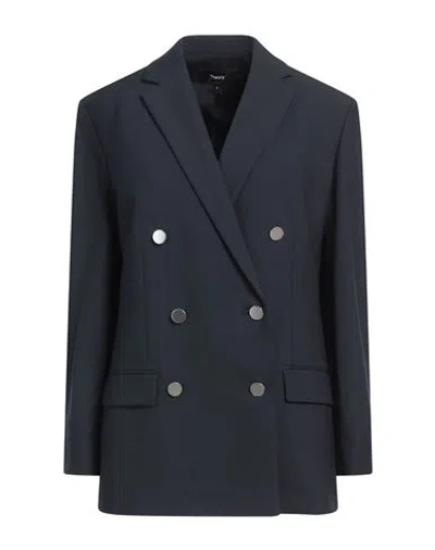Theory Double-breasted Blazer In Viscose Twill In Nocturne Navy
