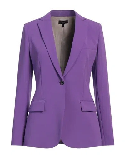 Theory Woman Blazer Purple Size 2 Triacetate, Polyester
