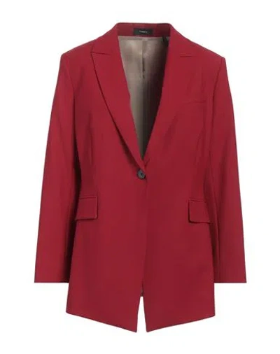 Theory Woman Blazer Red Size 12 Wool, Elastane In Red