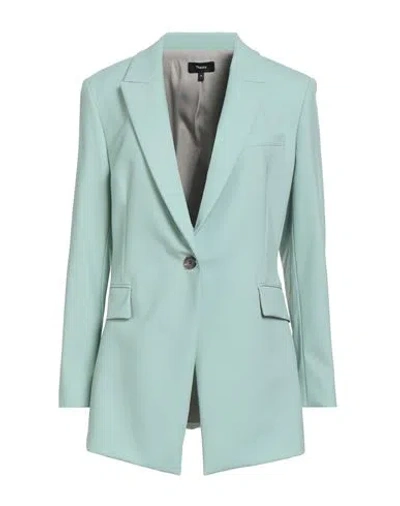 Theory Woman Blazer Sage Green Size 14 Wool, Elastane