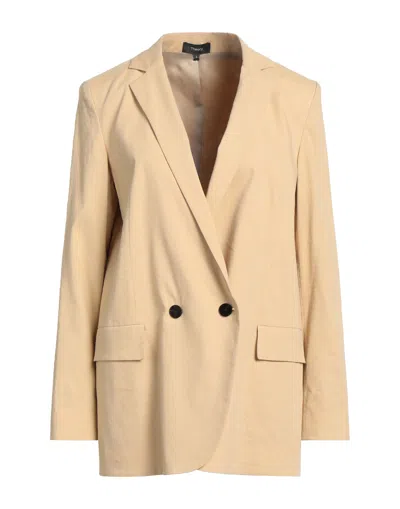 Theory Woman Blazer Sand Size 12 Linen, Viscose, Elastane In Beige