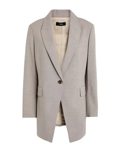 Theory Woman Blazer Taupe Size 8 Wool, Elastane In Gray